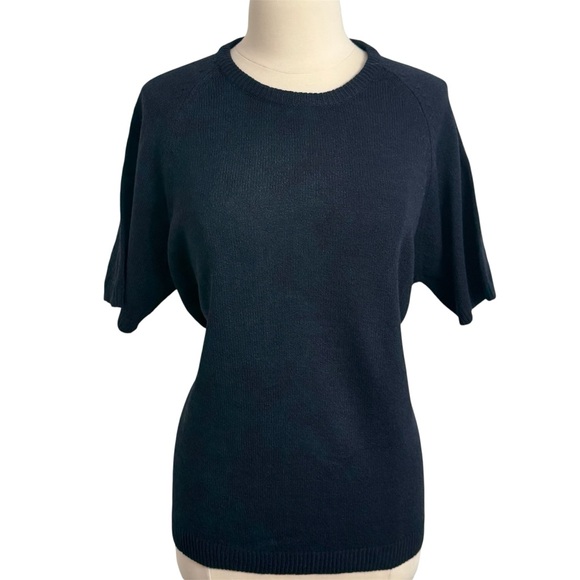 Laura Scott Sweaters - Laura Scott Women's Short Sleeve Crew-neck Pullover Sweater, Navy, Size 1X